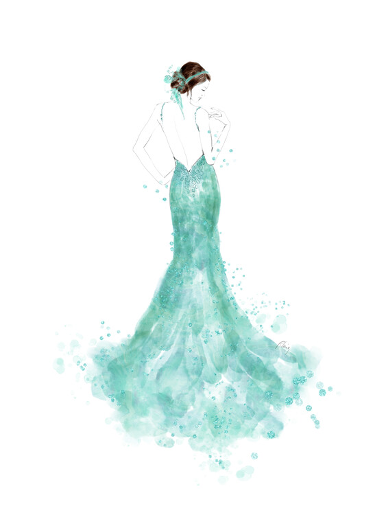 Poster Mint mermaid dress fashion illustration