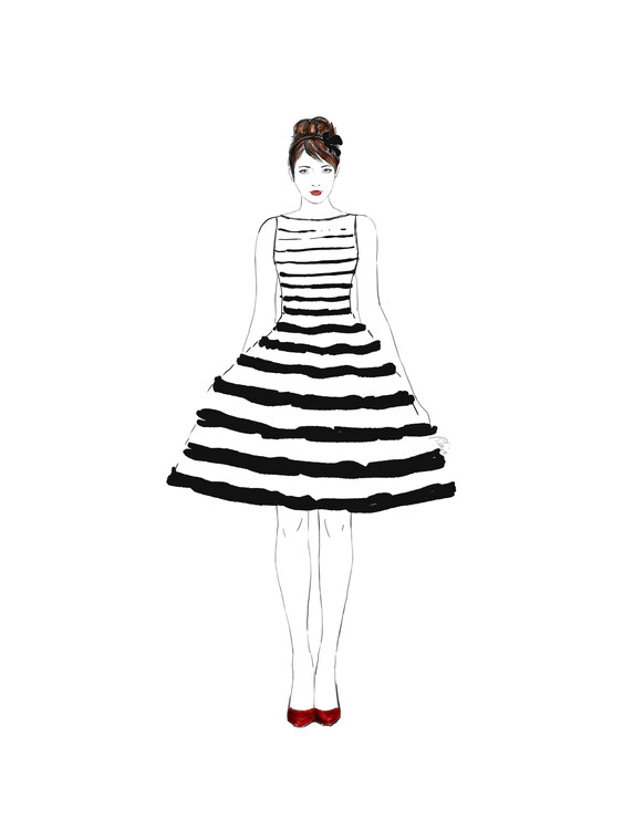 Poster Striped dress fashion illustration