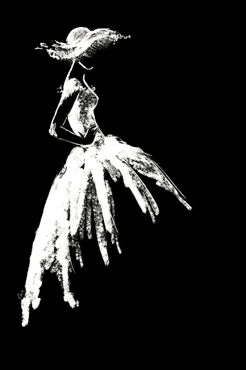 Poster Full skirt dress fashion illustration in black