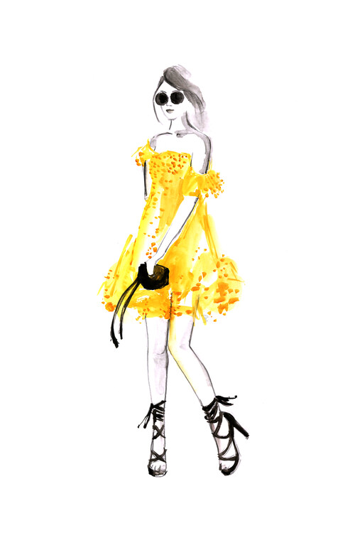 Плакат Fashion illustration yellow summer dress