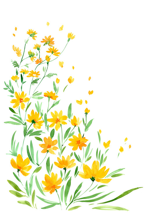 Wall Mural Yellow watercolor wildflowers