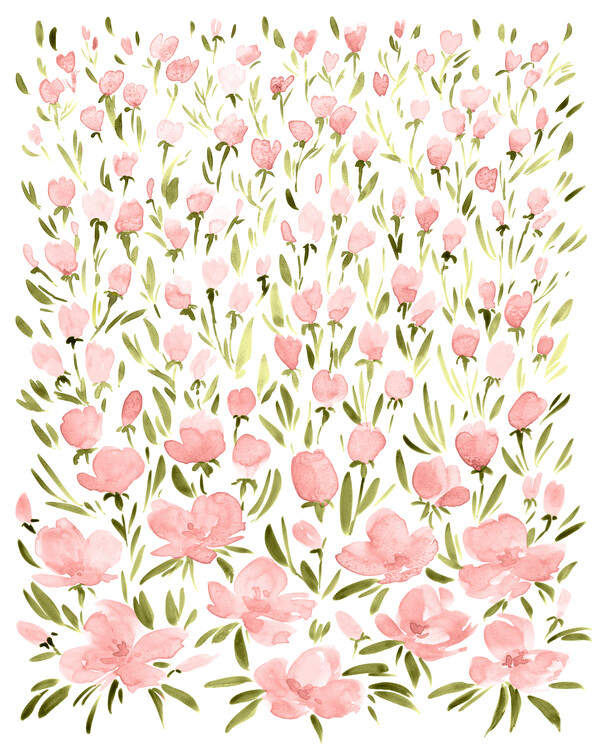 Poster Field of pink watercolor flowers