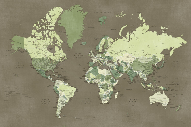 Canvas Print Army green detailed world map, Camo