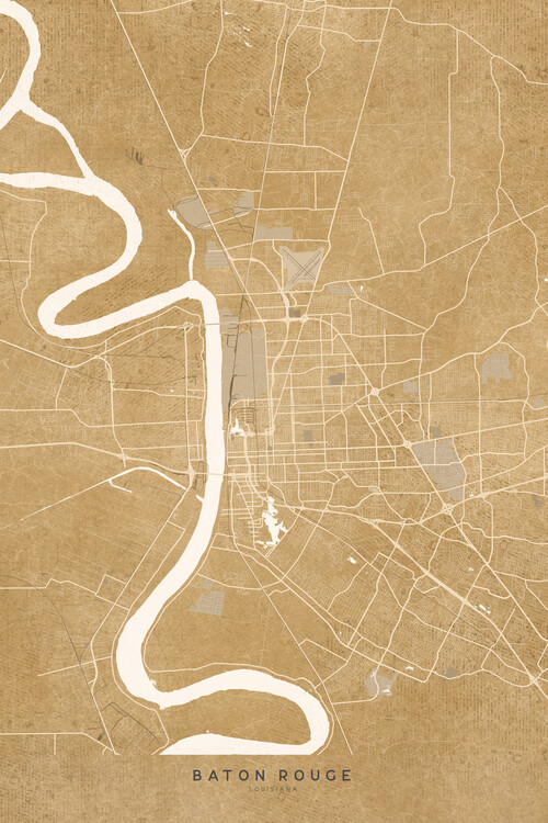 Poster Map of Baton Rouge, LA, in sepia vintage style