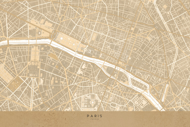 Poster Map of Paris in sepia vintage style