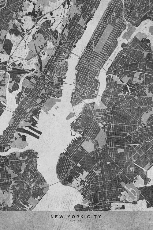 Canvas Print Map of New York City in gray vintage style