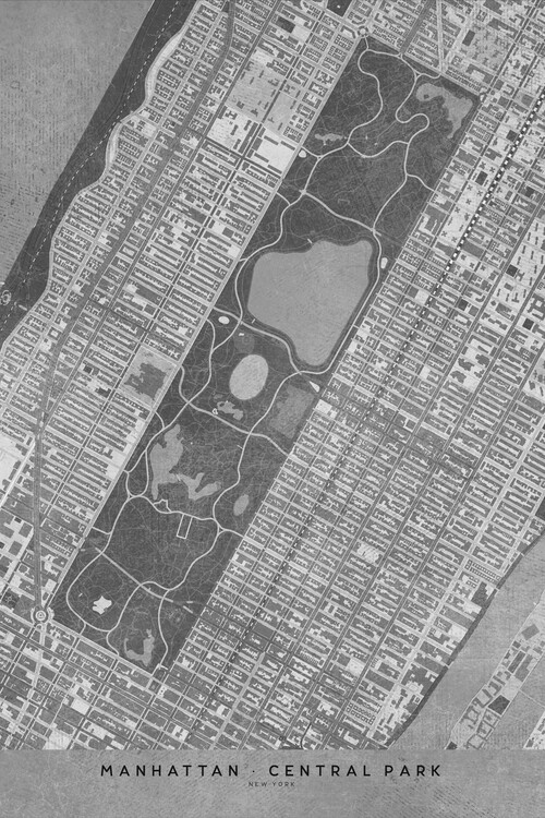 Poster Map of Manhattan Central Park in gray vintage style