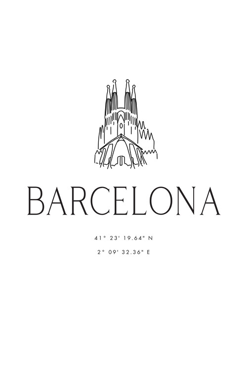 Canvas Print Barcelona coordinates with Sagrada Familia temple