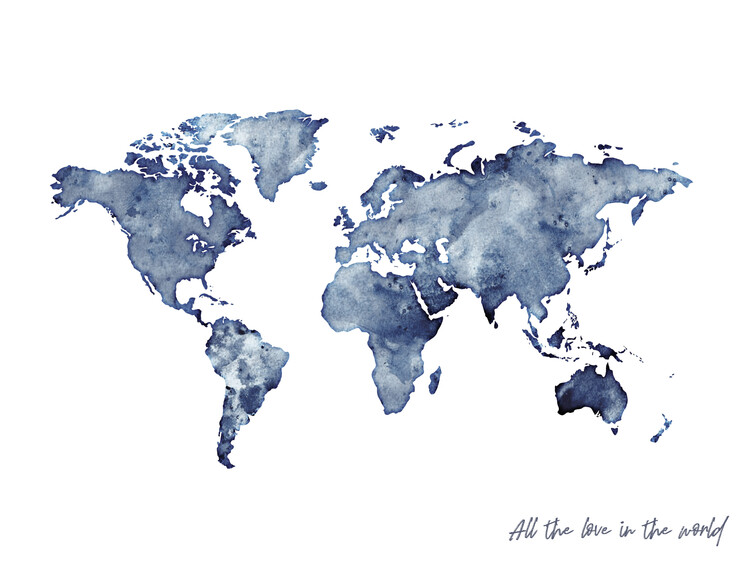 Canvas Print Worldmap blue watercolor
