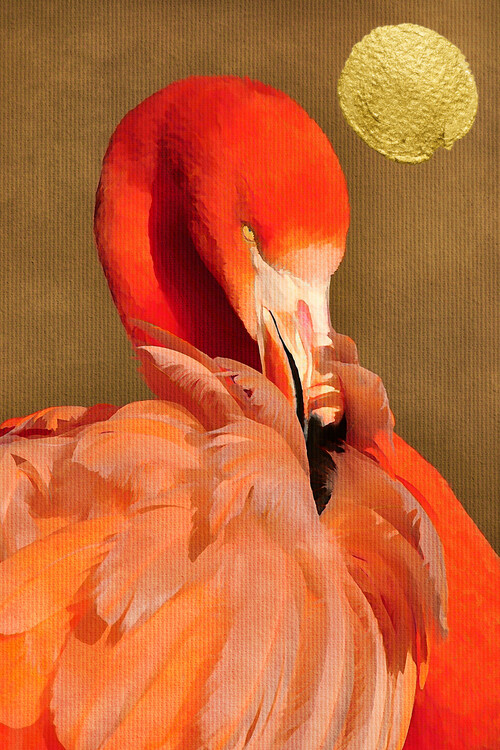 Poster Flamingo With Golden Sun