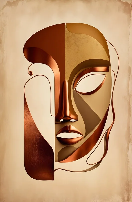 Poster Vintage Abstract Mask in Bronze Tones