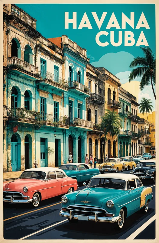 Poster Vintage Havana Illustration | Retro Cuban Wall Art