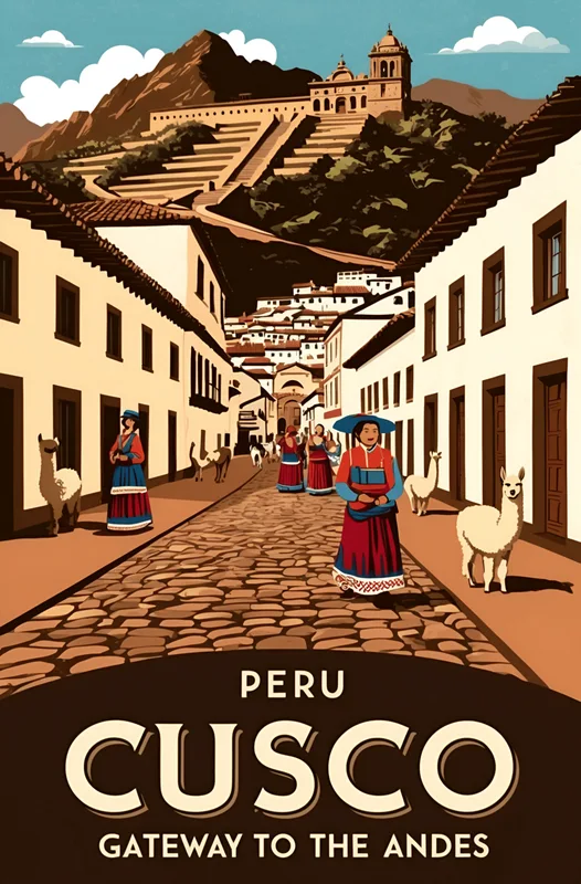 Poster Cusco Vintage Poster – Gateway to the Andes Art Print