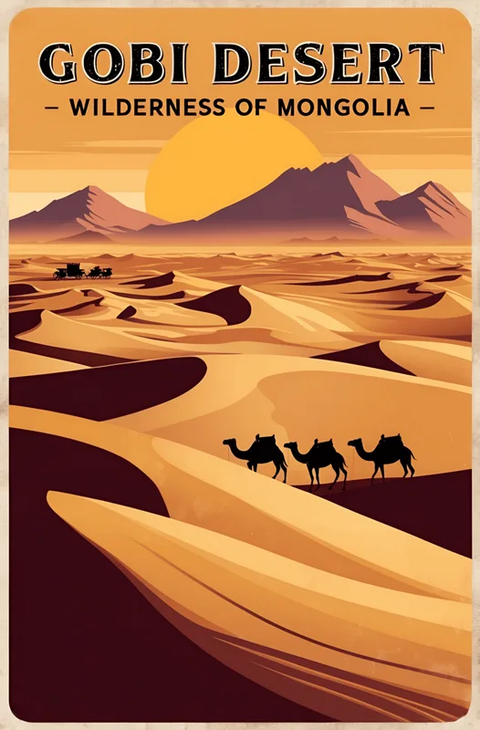 Poster Gobi Desert Vintage Poster – Mongolian Wilderness Art Print