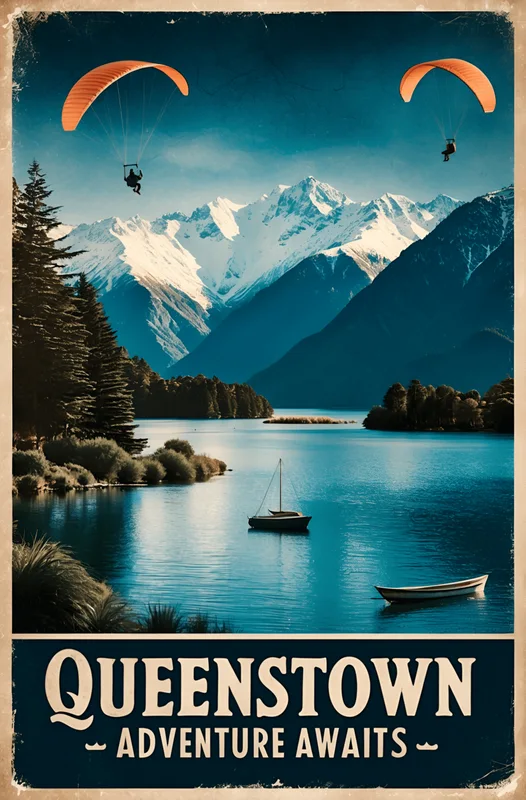 Poster Queenstown New Zealand Poster – Vintage Adventure Art Print