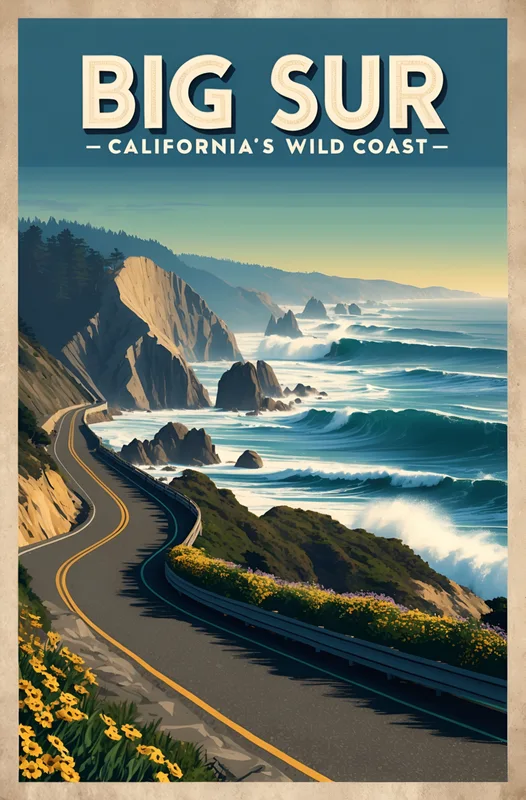 Poster Big Sur Vintage Travel Poster – California’s Scenic Coastal