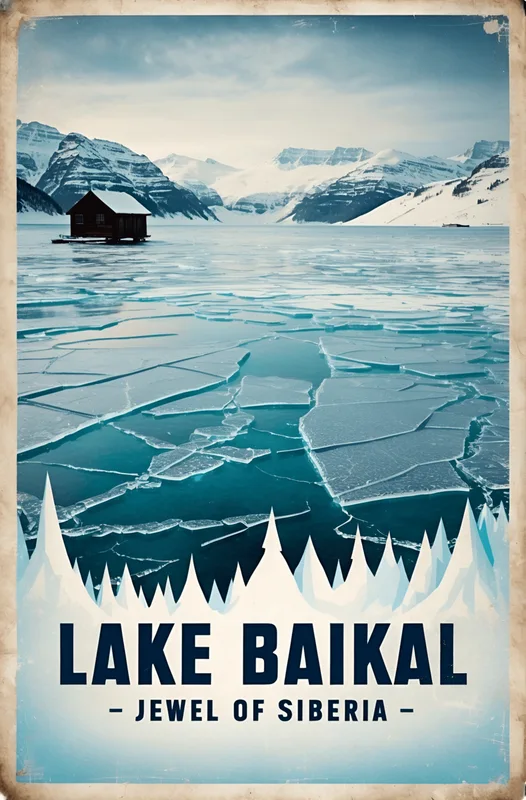 Poster Lake Baikal Vintage Travel Poster – Siberia’s Frozen Jewel